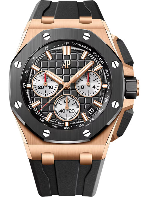 Audemars Piguet Royal Oak Offshore Chronograph 26420RO in Pink Gold and Black Ceramic with Black Méga Tapisserie Dial