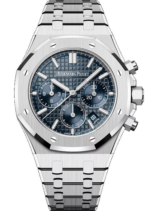 Audemars Piguet Royal Oak Selfwinding Chronograph 26715ST.OO.1356ST.01 featuring a 38mm stainless steel case and “Bleu Nuit, Nuage 50” Grande Tapisserie dial.