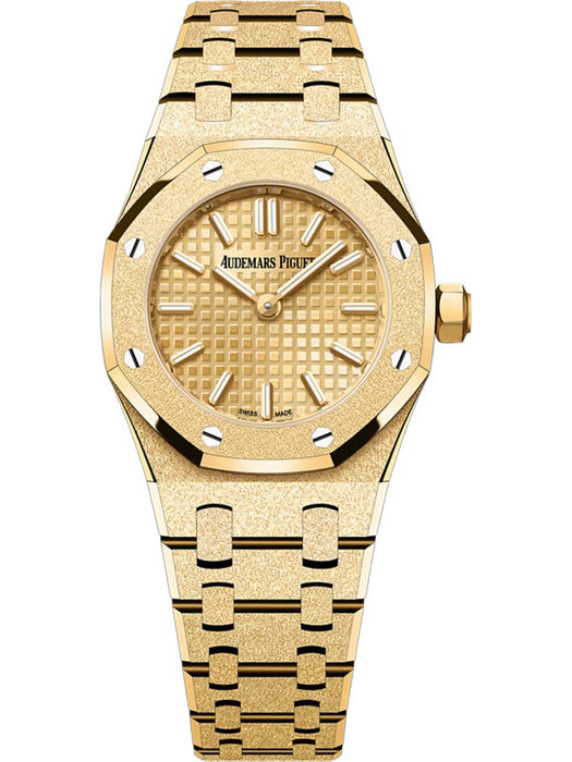 Audemars Piguet Royal Oak Mini Frosted Gold 23mm watch in yellow gold with Petite Tapisserie dial.