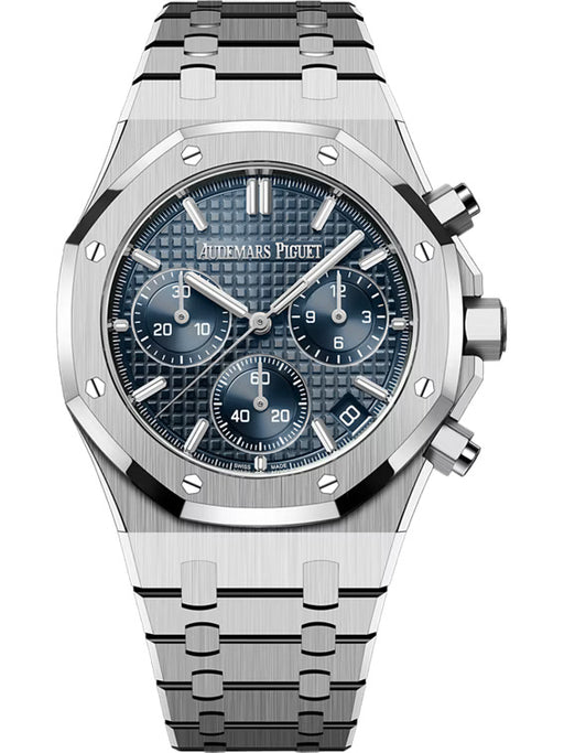 Audemars Piguet Royal Oak Selfwinding Chronograph 26240ST.OO.1320ST.05 in stainless steel with a Bleu Nuit dial and stainless steel bracelet.