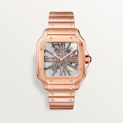 Cartier Santos de Cartier Skeleton WHSA0016 in 18k rose gold with openworked dial.