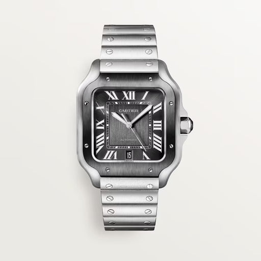 Cartier Santos de Cartier WSSA0037 in stainless steel with black dial and SmartLink bracelet.