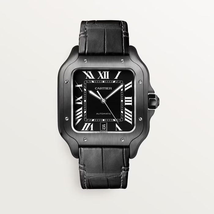 Cartier Santos de Cartier WSSA0039 in stainless steel featuring a silvered opaline dial and Santos-style bracelet.