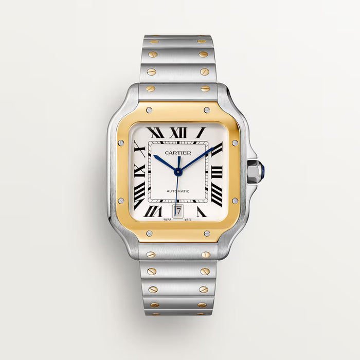 Cartier Santos W2SA0009 Gold and Steel Watch with Square Case and Blue Crown