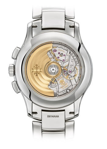 Patek Philippe Complications 5905/1A-001 in Stainless Steel, Sapphire Crystal Case Back View