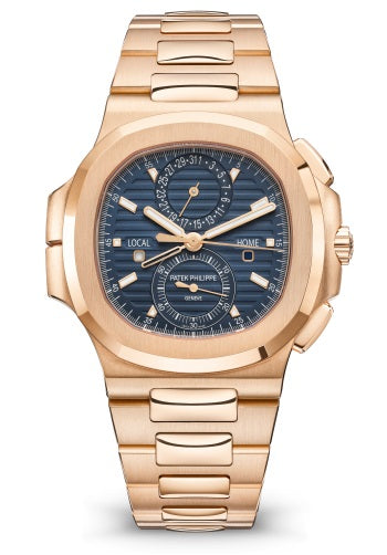 Patek Philippe Nautilus 5990/1R-001 Rose Gold 40.5mm Sunburst Blue Dial with Flyback Chronograph and Travel Time