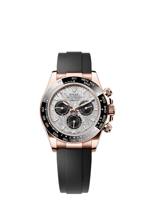 "Rolex Cosmograph Daytona Ref. 126515LN in 18 kt Everose Gold with meteorite and black dial and Oysterflex bracelet."
