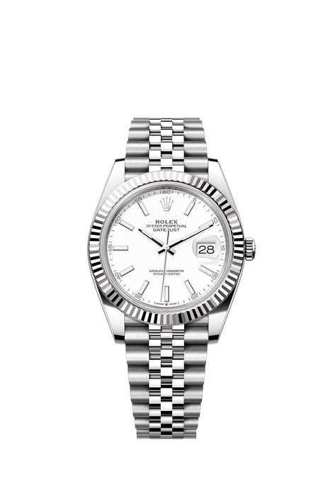 Rolex Datejust 41 126334 in stainless steel and white gold with a white dial and Oyster bracelet.