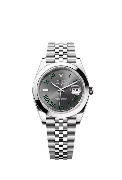 Rolex Datejust 41 126300 with slate dial, smooth bezel, and Jubilee bracelet in Stainless Steel.