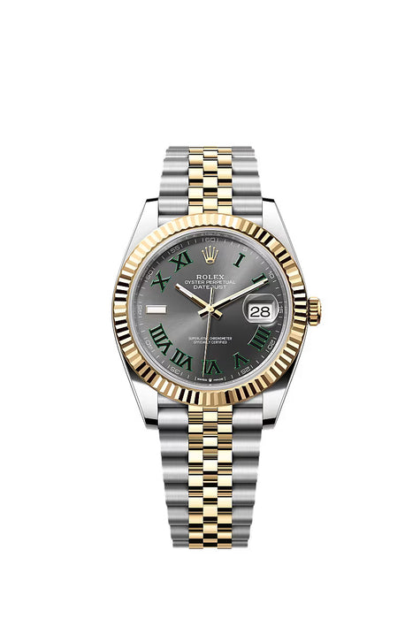 Rolex Datejust 41 126333 with slate dial, fluted bezel, and Jubilee bracelet in Stainless Steel and yellow gold.