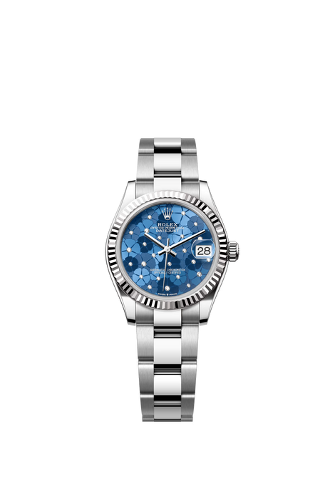 Rolex Datejust 278274 Azzurro blue floral motif diamond dial watch in stainless steel and white gold with Oyster bracelet