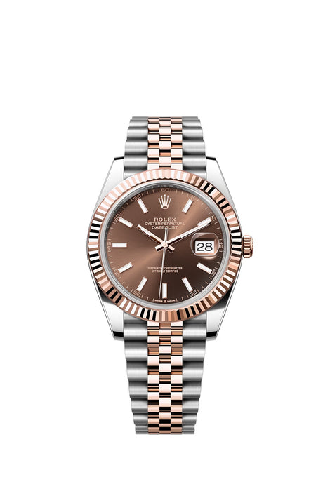 Rolex Day-Date 126331 luxury watch in stainless steel and Everose gold with a 41mm case and chocolate dial, paired with an Oyster bracelet.