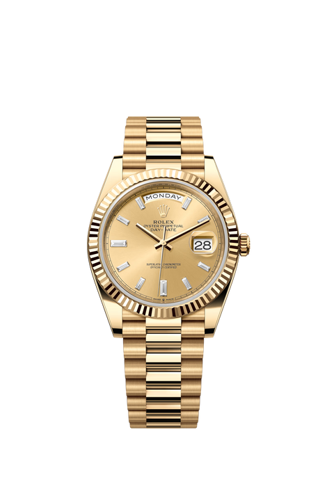 Rolex Day-Date 228238 yellow gold 40mm watch with champagne diamond dial and President bracelet