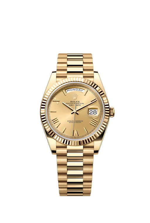 Rolex Day-Date 228238 yellow gold 40mm watch with champagne Roman dial and President bracelet