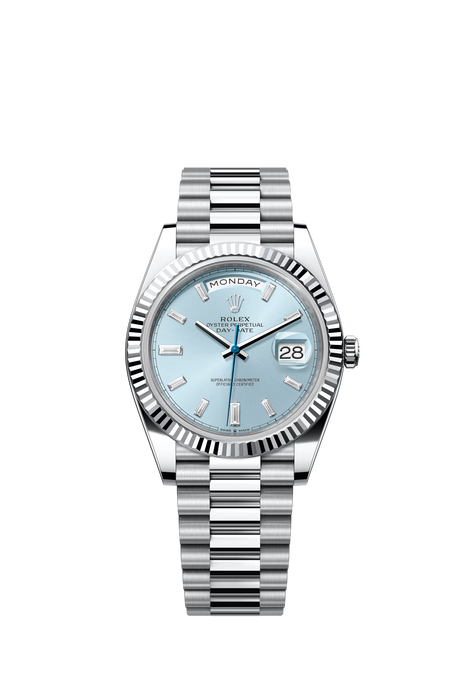 Rolex Day-Date 228236 Platinum 40mm Ice Blue Diamond Dial luxury watch with President bracelet