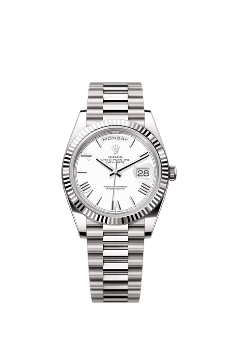 Rolex Day-Date 228239 White Gold 40mm White Dial luxury watch with President bracelet