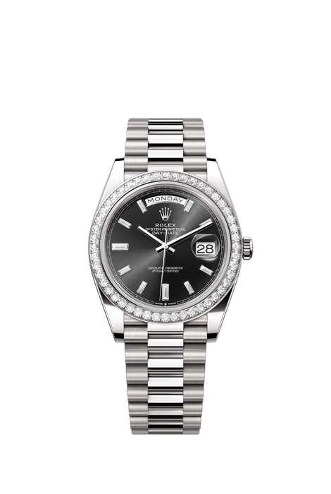 Rolex Day-Date 228349RBR White Gold 40mm Bright Black Diamond Dial luxury watch with President bracelet