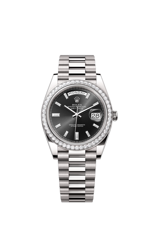 Rolex Day-Date 228349RBR White Gold 40mm Bright Black Diamond Dial luxury watch with President bracelet