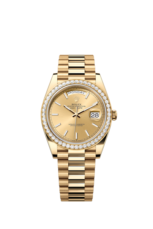 Rolex Day-Date 228348RBR Yellow Gold 40mm Champagne Dial luxury watch with President bracelet