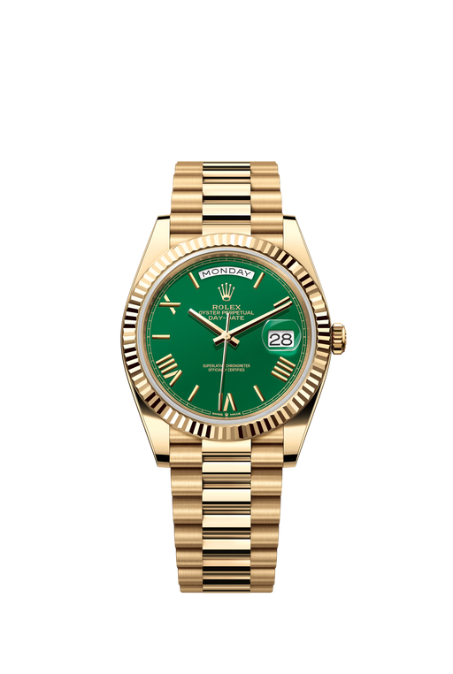 Rolex Day-Date 228238 Yellow Gold 40mm Green Dial luxury watch with President bracelet