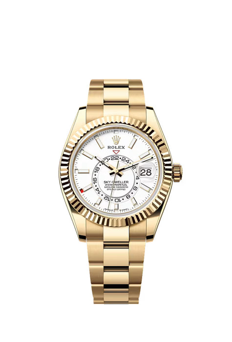 Rolex Sky-Dweller 336938 in yellow gold with a 42mm case, white dial, and Oyster bracelet