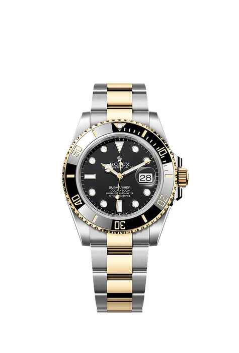 "Rolex Submariner Date 126613LN Yellow Rolesor 41mm with Black Dial and Oyster Bracelet, designed for precision and performance under extreme conditions."