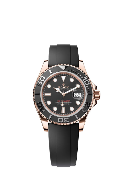 Rolex Yacht-Master 126655 in 18ct Everose gold with intense black dial and Oysterflex bracelet.