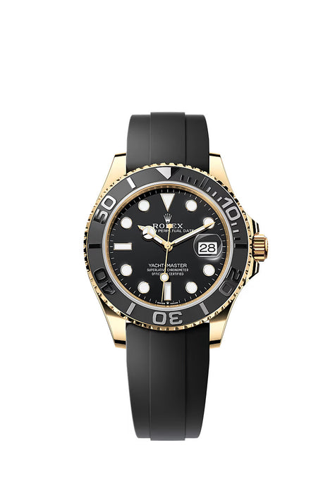 "Rolex Yacht-Master 42 Ref. 226658 in 18 kt Yellow Gold with Black Dial and Oysterflex Bracelet, designed for marine performance and luxury style."