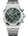 Luxury Audemars Piguet Royal Oak Selfwinding Chronograph “50th Anniversary” watch in stainless steel with a khaki “Grande Tapisserie” dial and integrated bracelet.
