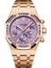 Audemars Piguet Royal Oak Selfwinding Chronograph 26319OR.AY.1256OR.01 in rose gold with baguette-cut amethyst bezel and purple “Grande Tapisserie” dial.

