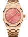Luxury Audemars Piguet Royal Oak Selfwinding in 18k pink gold with a pink Grande Tapisserie dial and matching gold bracelet.