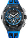 Audemars Piguet Royal Oak Concept Split-Seconds Chronograph GMT Large Date in CFT Carbon and black ceramic with blue and black rubber strap and openworked dial.


