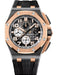 Audemars Piguet Royal Oak Offshore Chronograph in black ceramic and rose gold with a smoked grey “Méga Tapisserie” dial and grey rubber strap.
