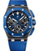 Audemars Piguet Royal Oak Offshore Selfwinding Chronograph watch with black ceramic case, blue ceramic bezel, smoked blue dial, and blue calfskin strap.