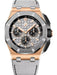 Audemars Piguet Royal Oak Offshore Selfwinding Chronograph watch in 18-carat pink gold with grey dial and grey calfskin strap.