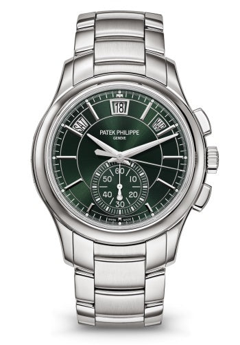 Patek Philippe Complications 5905/1A-001 in Stainless Steel with Olive Green Sunburst Dial, Front View