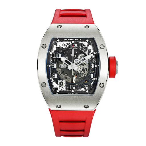 Richard Mille RM 010 White Gold 48mm Skeleton Dial Luxury Watch with Rubber Strap

