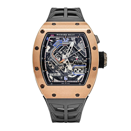 Richard Mille RM 30-01 Rose Gold 50mm Skeleton Dial Luxury Watch with Rubber Strap

