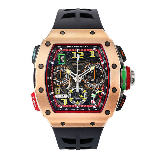 Richard Mille RM 65-01 Rose Gold 45mm Skeleton Dial Luxury Watch with Rubber Strap


