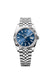 Rolex Datejust 41 in Stainless Steel and white gold with bright blue dial, fluted bezel, and Jubilee bracelet.