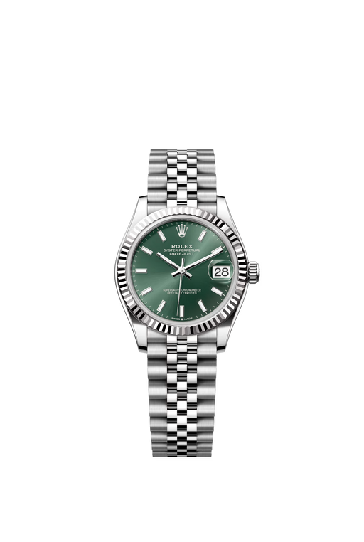 Rolex Datejust 278274 31mm white gold and stainless steel watch with mint green dial and Jubilee bracelet

