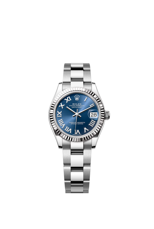 Rolex Datejust 278274 31mm white gold and stainless steel watch with bright blue dial and Oyster bracelet

