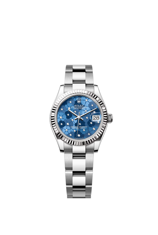 Rolex Datejust 278274 Azzurro blue floral motif diamond dial watch in stainless steel and white gold with Oyster bracelet

