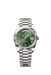 Rolex Day-Date 228239 40mm white gold watch with olive green dial and fluted bezel on President bracelet

