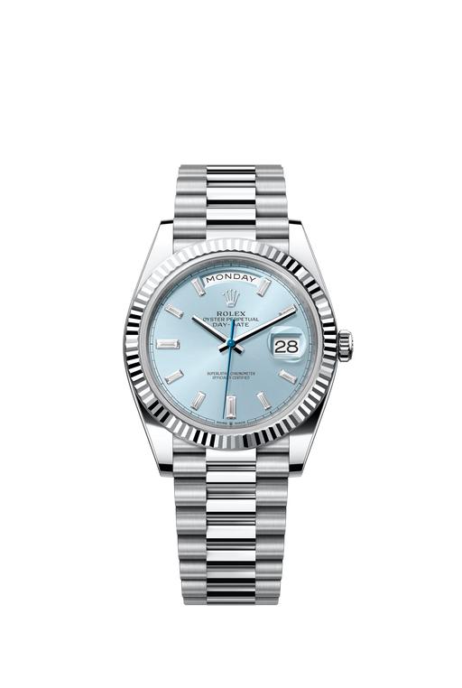 Rolex Day-Date 228236 Platinum 40mm Ice Blue Diamond Dial luxury watch with President bracelet

