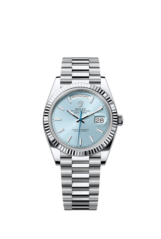 Rolex Day-Date 228236 Platinum 40mm Ice Blue Dial luxury watch with President bracelet
