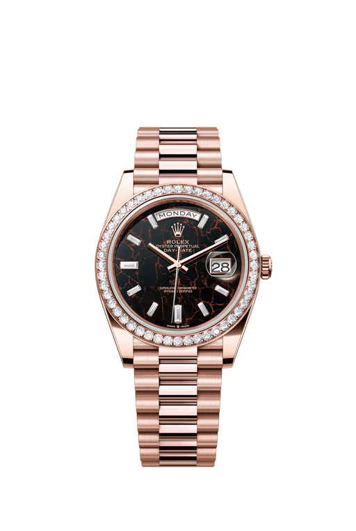 Rolex Day-Date 228345RBR Rose Gold 40mm Eisenkiesel diamond dial luxury watch with President bracelet

