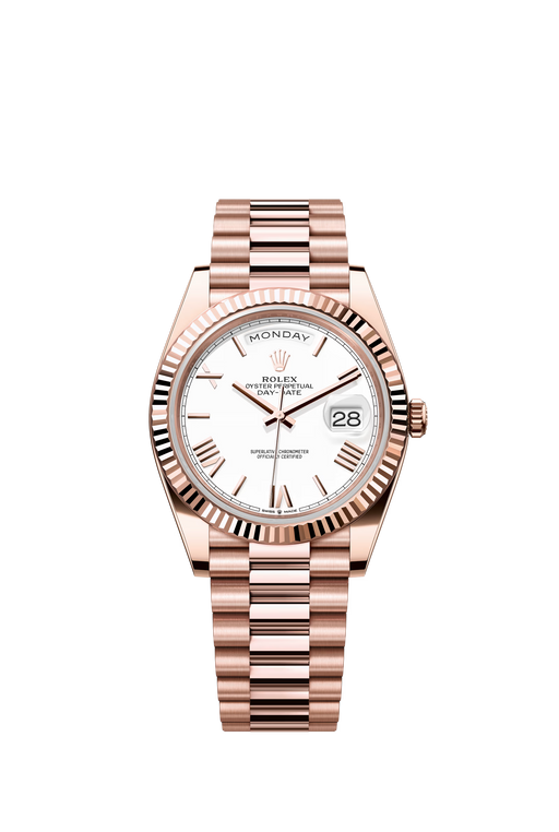Rolex Day-Date 228235 Rose Gold 40mm White Dial luxury watch with President bracelet

