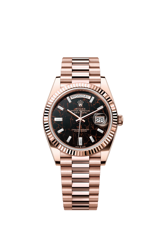 Rolex Day-Date 228235 Rose Gold 40mm Eisenkiesel and Diamond Dial luxury watch with President bracelet

