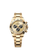 Rolex Daytona 126508 in yellow gold with 40mm golden and black dial, yellow gold tachymeter bezel, and Oyster bracelet.